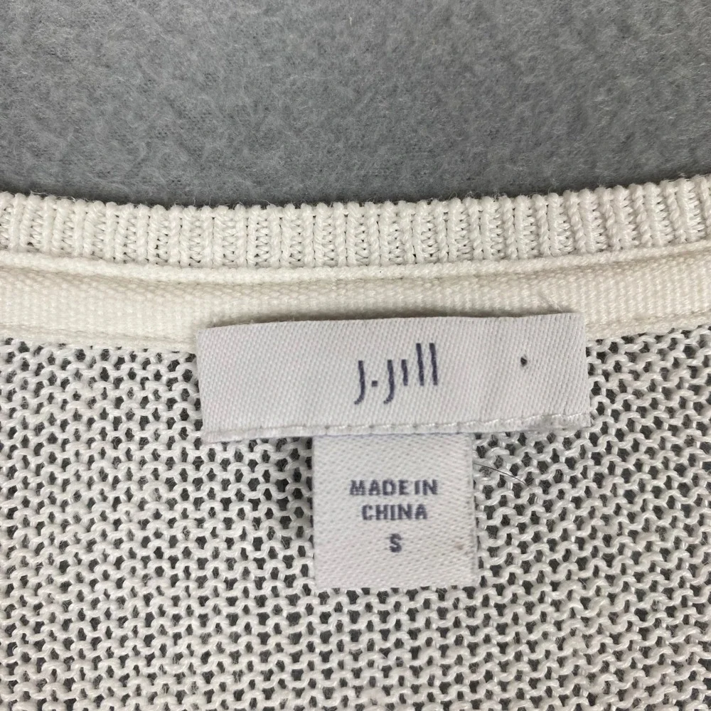 J. Jill Floral Linen Blend V-Neck 3/4‎ Sleeve Knit Sweater Women Small White
